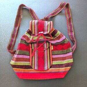 NWOT PINZON Red Baja Print Mexican Blanket Drawstring Backpack Book Bag Purse